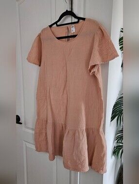 Cotton Peach Short Sleeve Tiered Dress